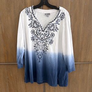 JM Collection Navy and White Embroidered Tunic
